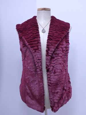 NEW Vest Rabbit Faux Fur Coat Jacket Burgundy Size M Women s 32622