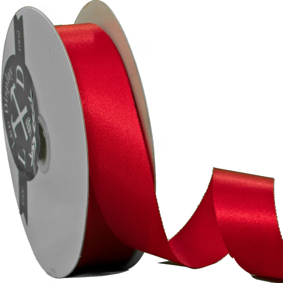 3 Rolls of 1in Red Ribbon No-Wire Edge Nylon Fabric Double Faced Holiday Bows - Image 3 of 4