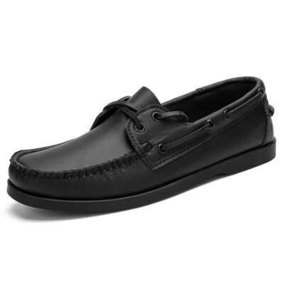 Mens Superb Quality Black Leather Deck Shoes Boat Shoe Smart Rubber Sole Loafers