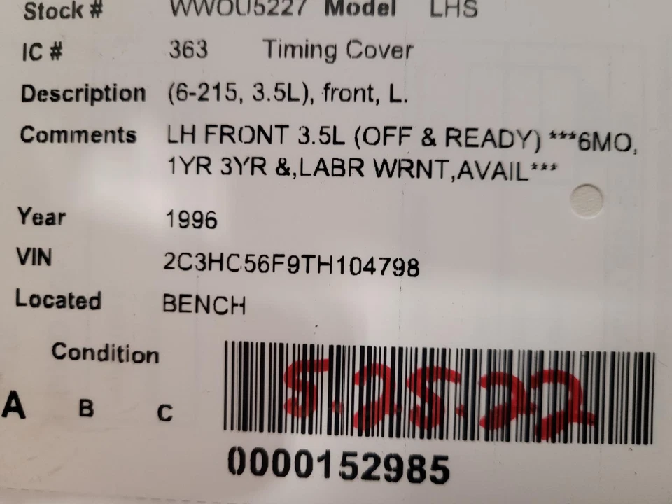 Used Left Engine Timing Cover fits: 1996 Chrysler Lhs 6-215 3.5L front Left Grad - Imagem 3 de 4