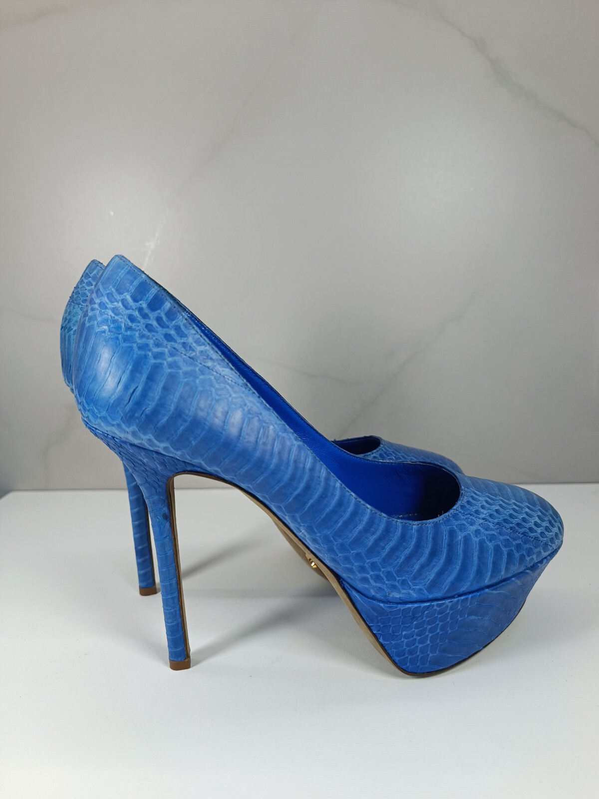 Sergio Rossi Blue Python Round Toe Platform Pumps… - image 2