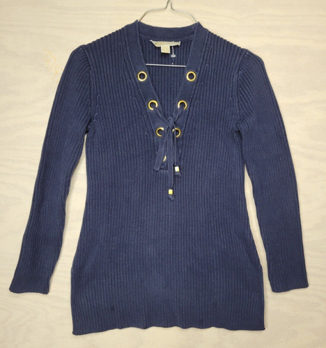Michael Michael Kors Women's SZ Small Sweater V Neck Grommet Detail Blue