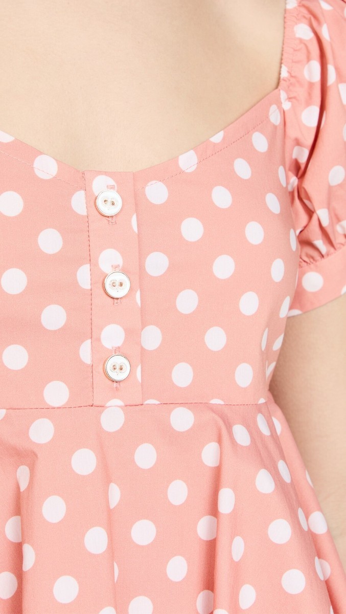 $395 NEW Caroline Constas DINA MINI DRESS Polka Dot Blush White Cotton  Buttons S | eBay