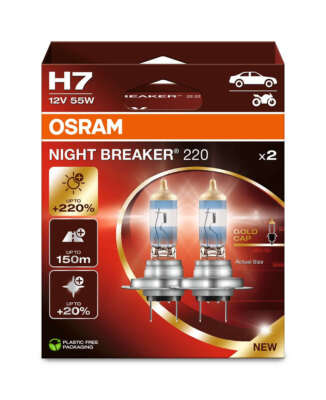 2 OSRAM NIGHT BREAKER 220 H7 Halogen-Scheinwerferlampen 1500lm 55W 12V
