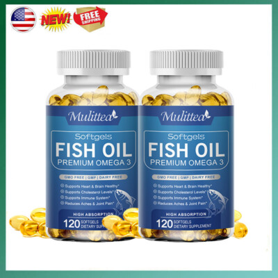 2pcs Omega 3 Fish Oil Capsules 3x Strength EPA & DHA, Highest Potency 120Pills