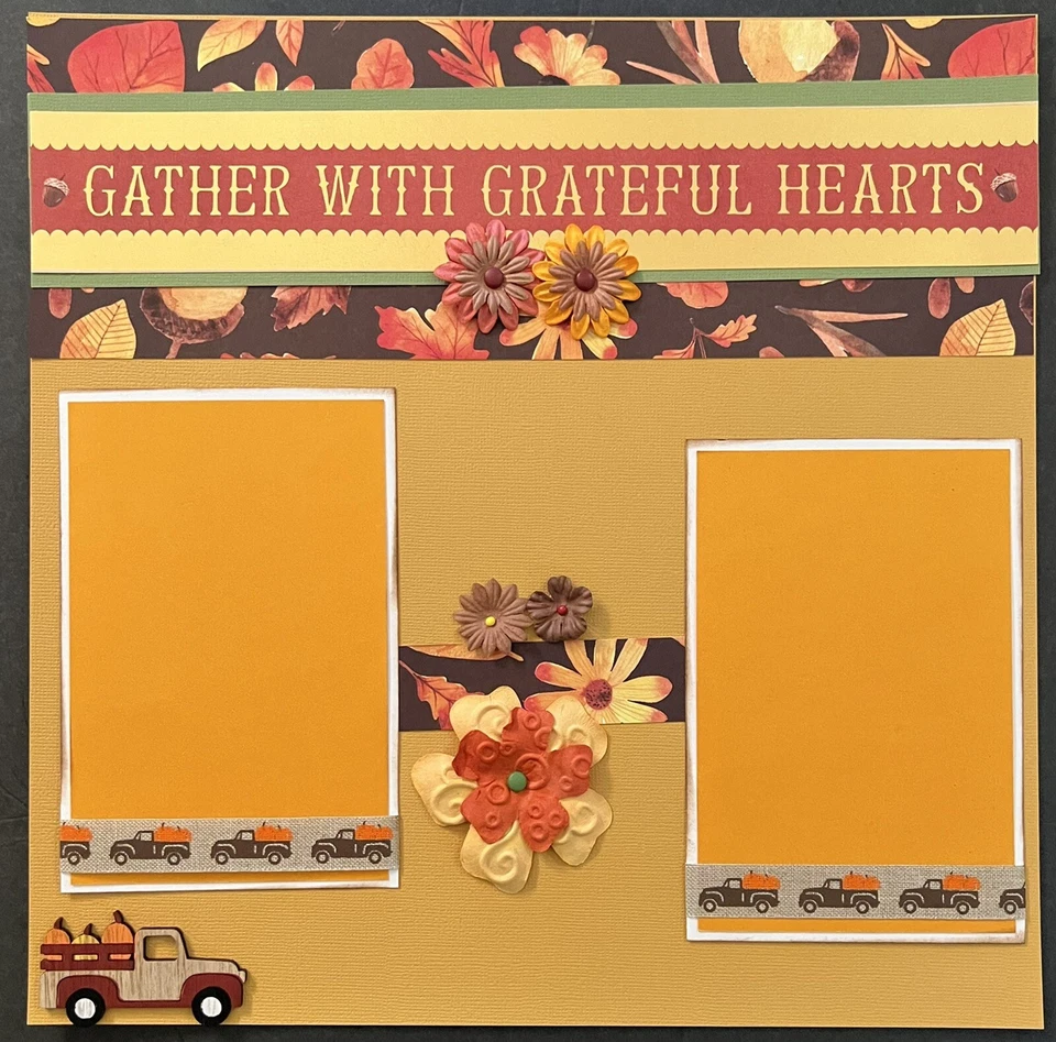 LIBRO DE RECORTES 12X12 ACCIÓN DE GRACIAS OTOÑO CORAZONES AGRADECIDOS PREFABRICADO 2 PÁGINAS - TONYA #4470 Foto 2 de 4