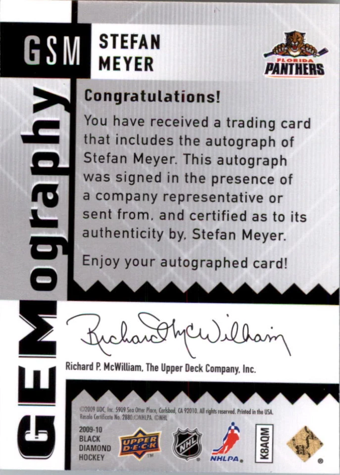 2009-10 Black Diamond Gemography #GSM Stefan Meyer Auto - NM-MT - Image 2 of 2
