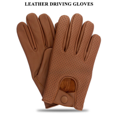 Men's Classic Vintage Driving Gloves - Genuine Lambskin Leather With Mesh, S-XL Sizes