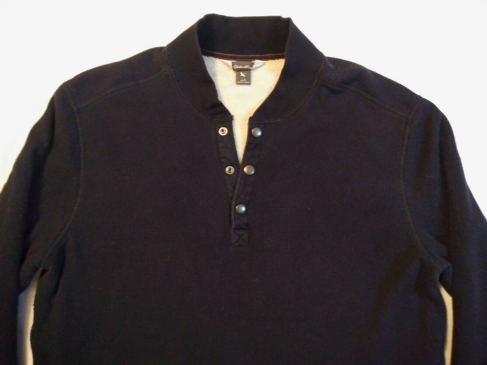 Eddie Bauer Sherpa Lined Henley Shirt Mens Large Navy Thermal Waffle