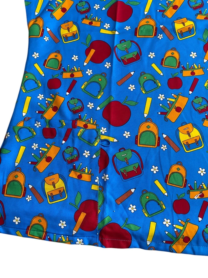 Serene Uniforms Scrub Top - School Theme w/ Apples, Backpacks & Pencils - Sz 2X - Image 4 of 4