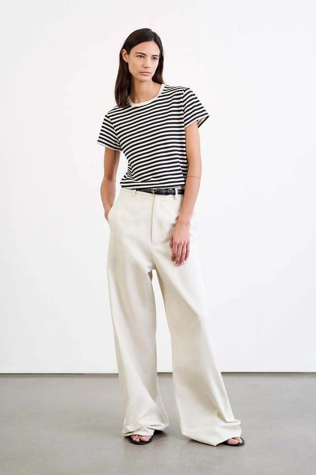 Pantalón Plisado Pierna Ancha NILI LOTAN $600 Johan Stone Off White Marfil 4