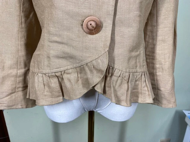 Blazer feminino vintage Y2K Bandolino tamanho 8 mistura de linho bainha babado Preppy Academia - Imagem 4 de 4