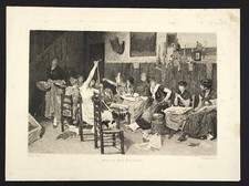 Venezianische Perlen Stringer von C C Van Haanen original fr&uuml;he Radierung Druck 1877
