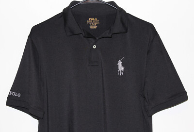 Polo Ralph Lauren Black Performance Polo Big Pony Silver Logo