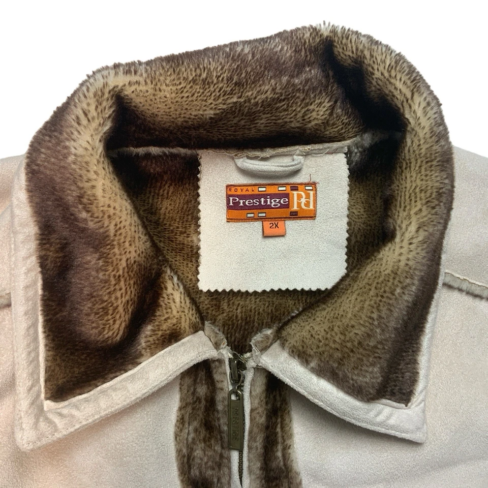 Chaqueta Royal Prestige Bronceada Imitación Gamuza Forro de Piel Abrigo para Hombres Talla 2X Foto 3 de 4