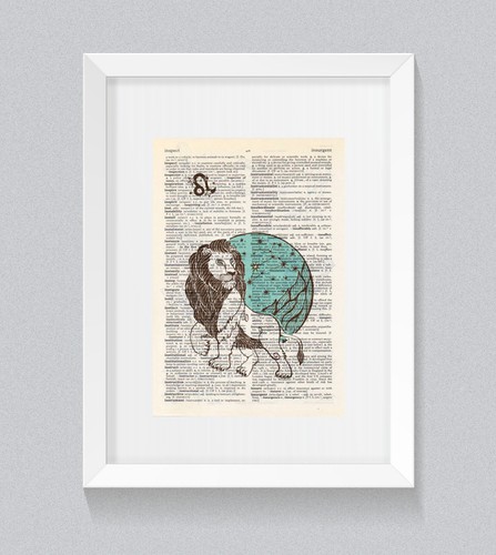 leo zodiac astrology starsign vintage dictionary book print art