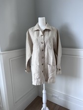 Erika& Co Vintage Oatmeal Linen Pocket Down Jacket S Oversized