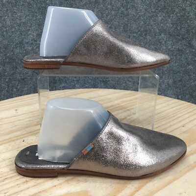Toms Shoes Womens 5 Metallic Jutti Mule Flats Silver Leather Slip On Pointed NEW
