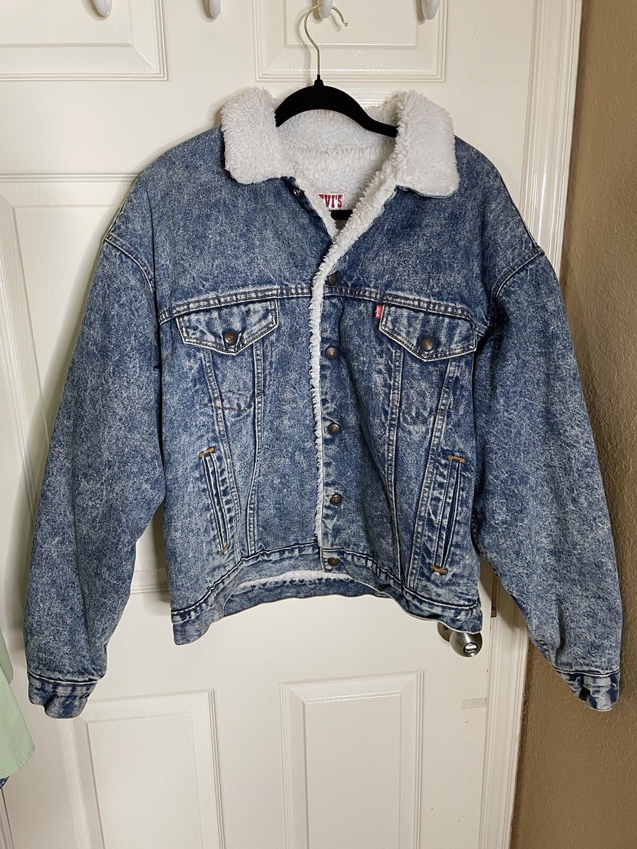 Vintage 1980's Levi's Denim Sherpa Fur Lined Trucker Jean Jacket