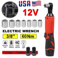 12V 3/8" Cordless Electric Ratchet Socket impact Wrench Right Angle Battery 60Nm