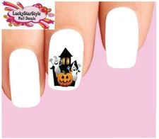 Waterslide Nail Decals Set of 20 - Halloween Haunted House with Ghost & Pumpkin