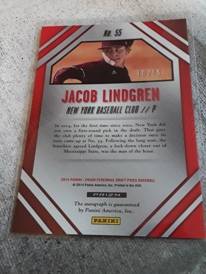 Jacob Lindgren SP Auto Green 15 Of 35 N Y Yankees 2014 Panini Draft - Image 2 of 2