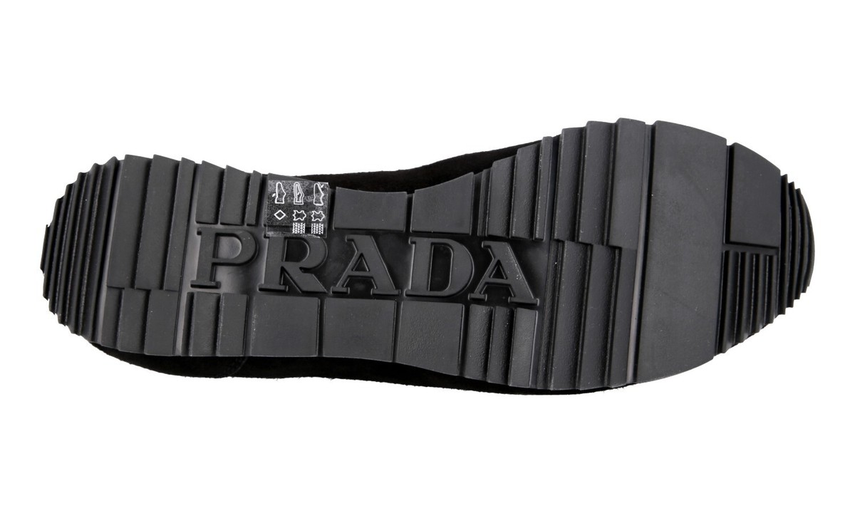 PRADA Sneakers Luxury Shoes 4E2721 Black Suede Nylon Red Stripe Men\'s Size 8 PRADA Suede Nylon Sneakers - 4E2721 - RED STRIPE - Black  main image 4