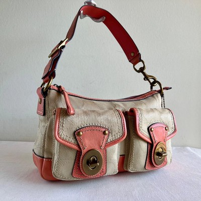 バッグ COACH Pink Leather Turnlock 2Way Bag Y2K Coach y2k Legacy Pink Leather Canvas Double Turn lock Shoulder Bag