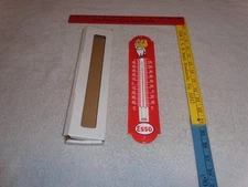 VINTAGE ESSO OIL DROP BOY 11 3/4" RED PORCELAIN METAL GASOLINE THERMOMETER SIGN!