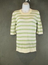 Veronica Beard Jeans Sweater Womens Small Ivory Multi Selam Striped Short Sleeve