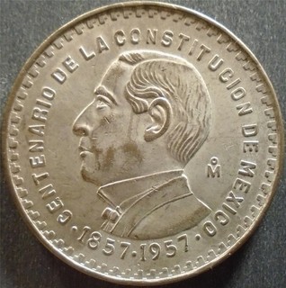 Mexico Commemorative Silver Un Peso 1957Mo toned