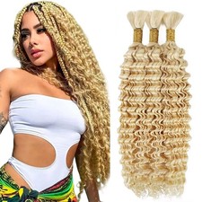 613 Blonde Human Braiding Hair Deep Wave Bulk 18 18 18 Inch Honey Blonde Dee...
