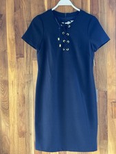 Eliza J Women's Navy Blue gold Chiffon Dress Size 8 Business Casual Cocktail,NWT