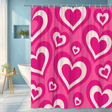 Colorful Pink Heart Shower Curtain for Kids Bathroom Decor