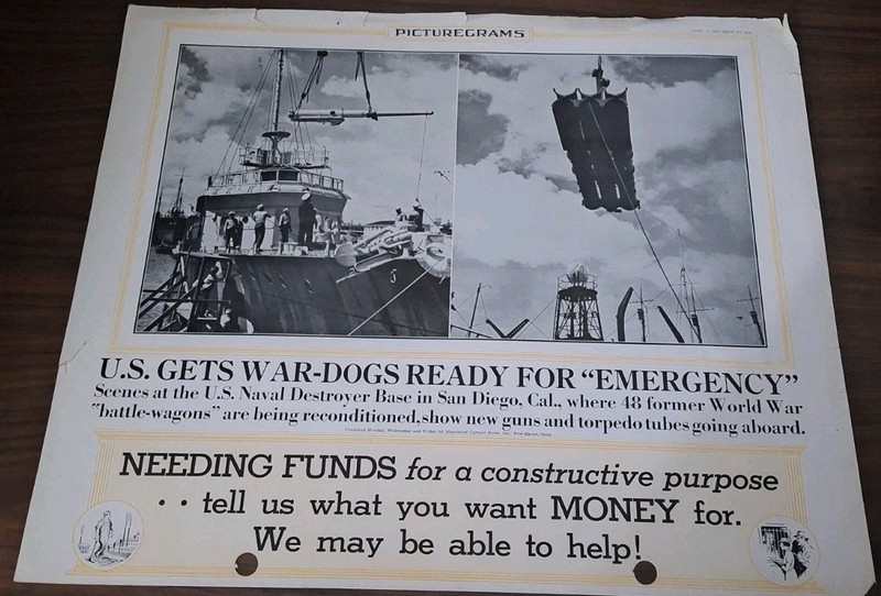1939 U.S. Navy War Dogs Destroyers Reconditioned San Diego Original News Poster 