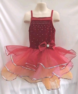 Red Orange Yellow Velvet Ballet Tutu Pageant Dance Costume Medium Child MC 