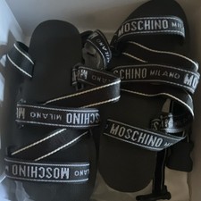 Moschino Men's Black Logo Strap Sandals Adjustable Hook Loop US 10