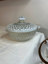 1940's Anchor Hocking Opalescent Hobnail Candy Dish, white to clear