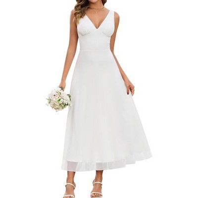 Summer Wedding Guest Dress V Neck Flowy A Line Maxi Long Formal Cocktail  Dresses | eBay