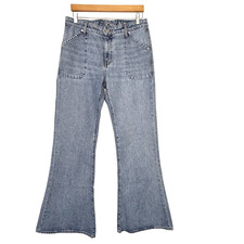 Pantalones de mezclilla Daily Blue Skye acampanados altos para mujer talla 31x34 bolsillos de festival azul retro