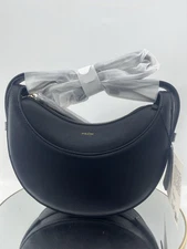 Polene Dix leather handbag, black shoulder bag, crescent bag