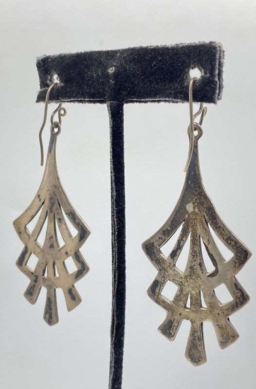 Sterling Silver Open Work Dangle / Drop Earrings … - image 2