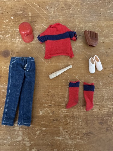 Vintage Barbie RICKY #1504 LITTLE LEAGUER 1965 Hat Glove Sneakers Jeans Shirt