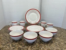 New 16pc Complete Set Of  Tieshan American Diner-Ware Plates, Bowls, Mugs Red
