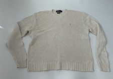 Vintage Polo Ralph Lauren Knit Sweater Linen Cotton Blend 90s Mens Large Ivory