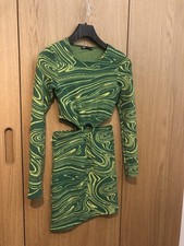 Ladies Knitted Winter Dress Size s By ZARA -Green & Yellow-  Side Peep Holes