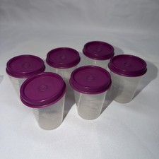 New Tupperware Tupper Mini Midgets 2 oz Containers Purple/Sheer Set Of 6