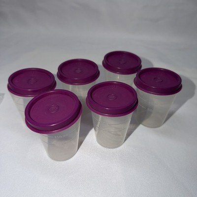 New Tupperware Tupper Mini Midgets 2 oz Containers Purple/Sheer Set Of 6