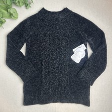 Btween Girls' Size 10 Black Chenille Knit Sweater Metallic Mock Neck Soft NWT