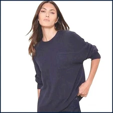 Banana Republic BR Caro Oversized Cashmere Sweater L Navy Blue Crew Neck Luxury